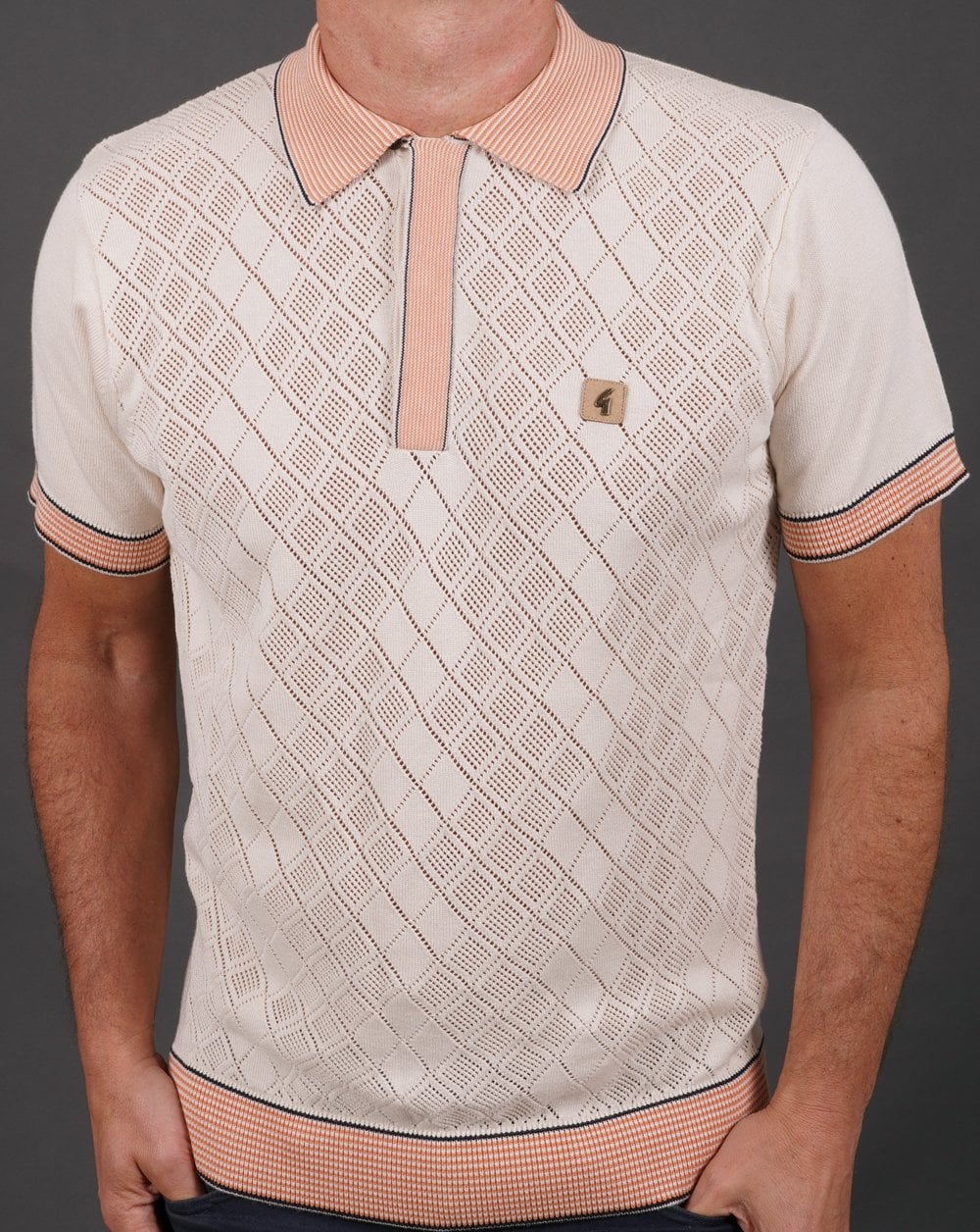 Gabicci Vintage Dafoe Knit Polo Cream peach