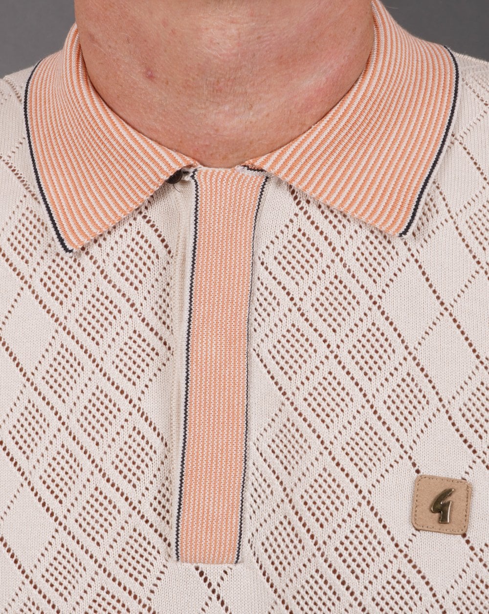 Gabicci Vintage Dafoe Knit Polo Cream peach