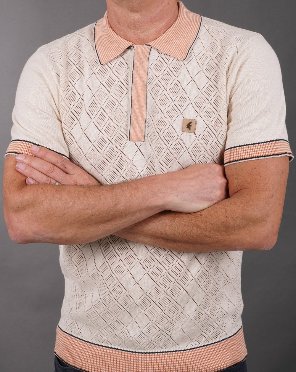 Gabicci Vintage Dafoe Knit Polo Cream peach