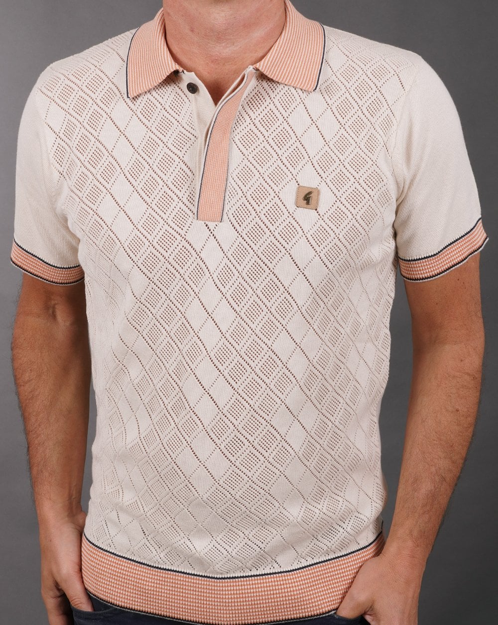 Gabicci Vintage Dafoe Knit Polo Cream peach