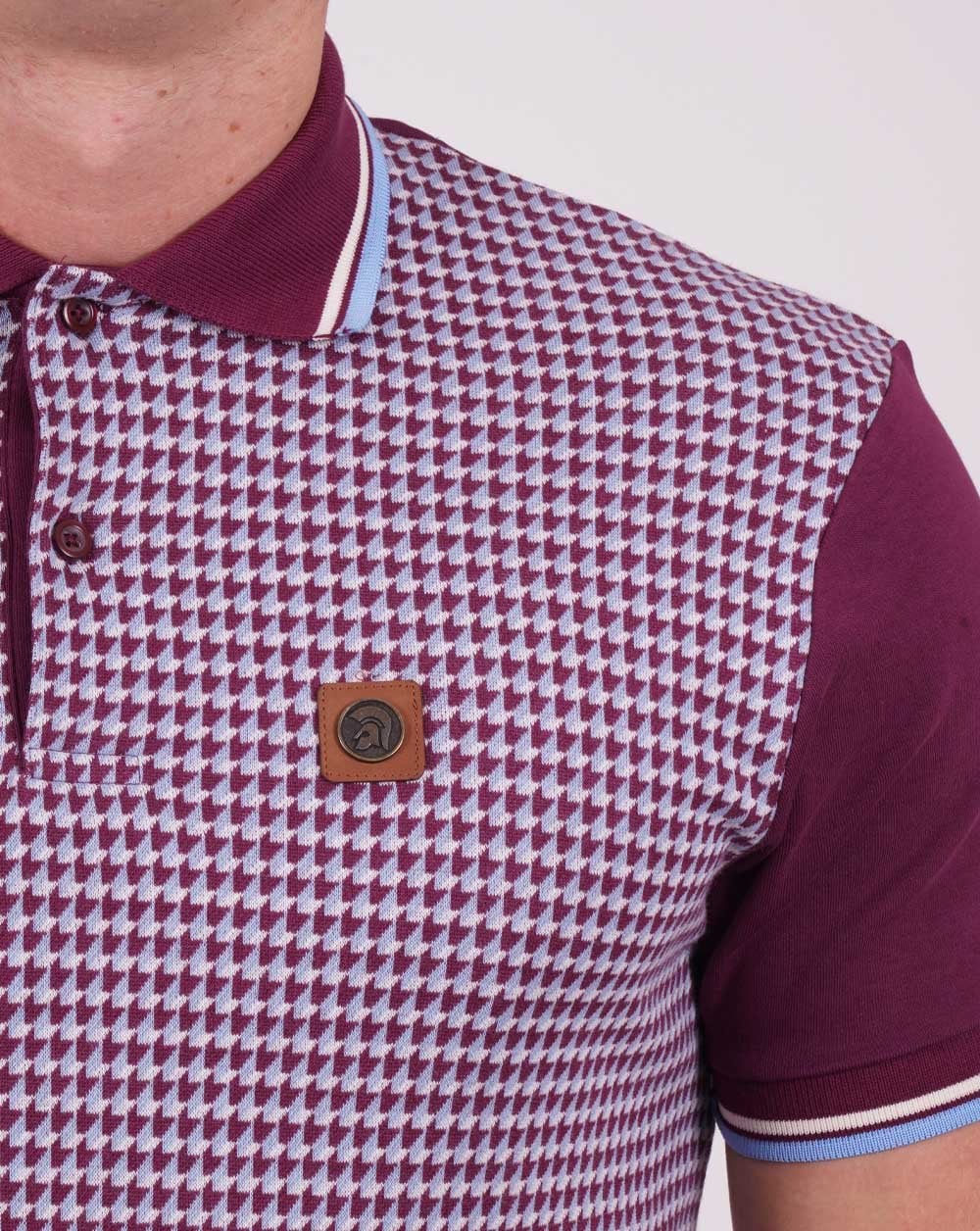 Trojan Geometric Pattern Panel Polo Port/Sky