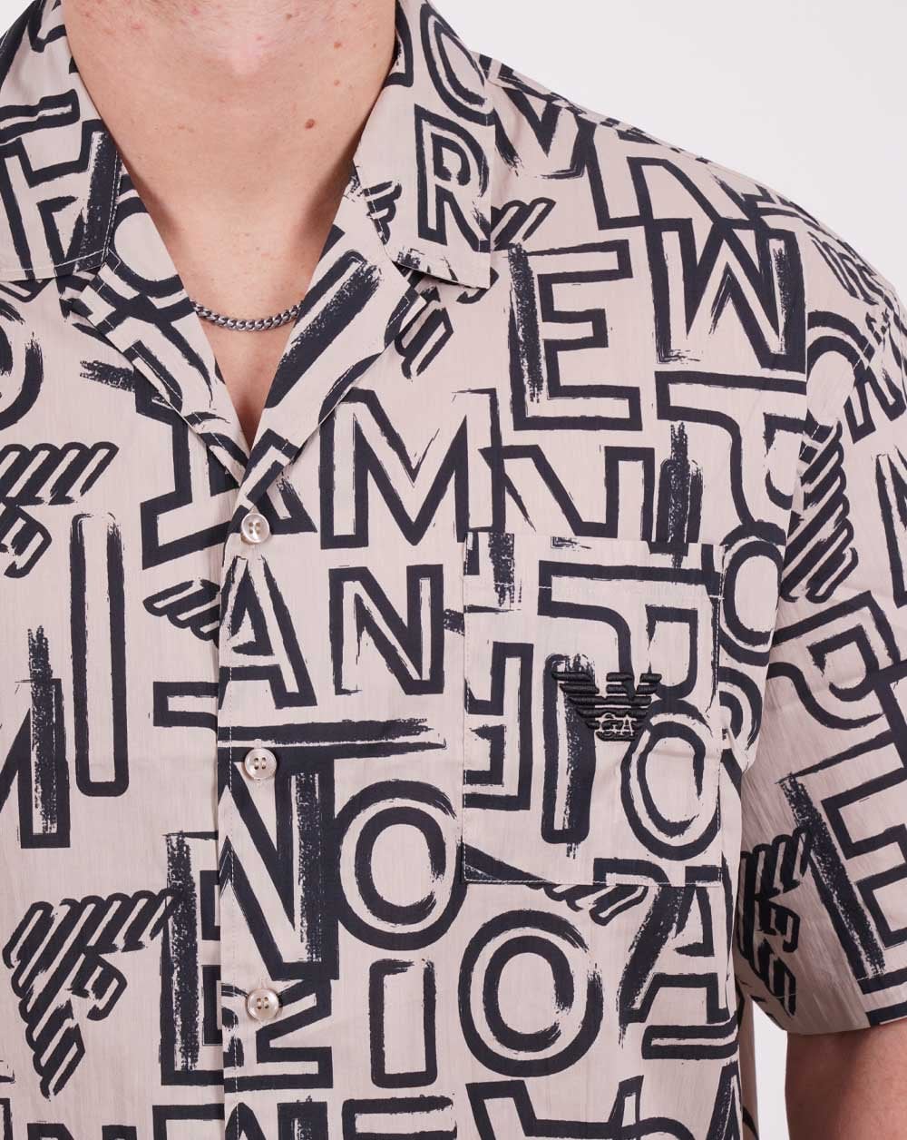 Emporio Armani Lettering SS Beach Shirt Beige