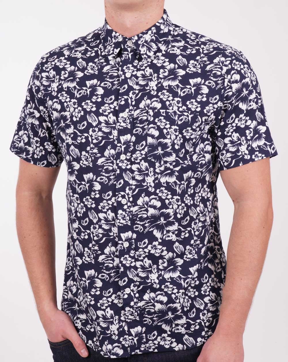 Gant Floral Cotton Linen SS Shirt Navy
