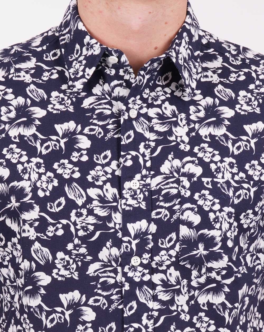 Gant Floral Cotton Linen SS Shirt Navy