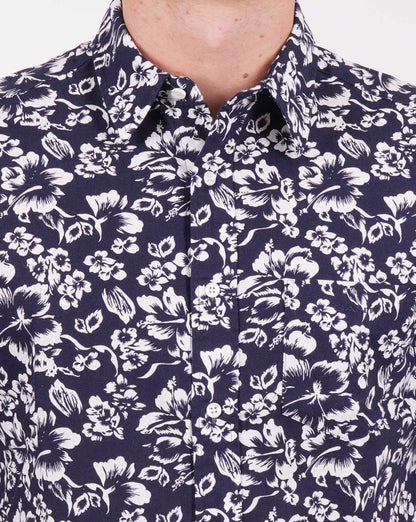 Gant Floral Cotton Linen SS Shirt Navy