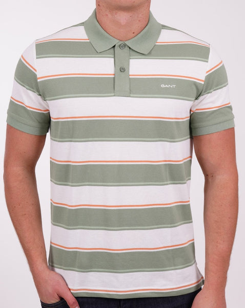 Gant Multi Stripe Pique Polo Shirt Green