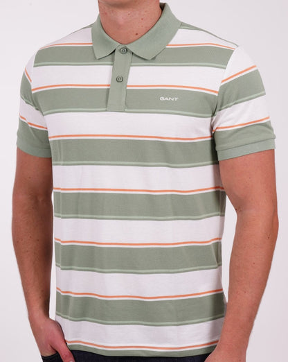 Gant Multi Stripe Pique Polo Shirt Green