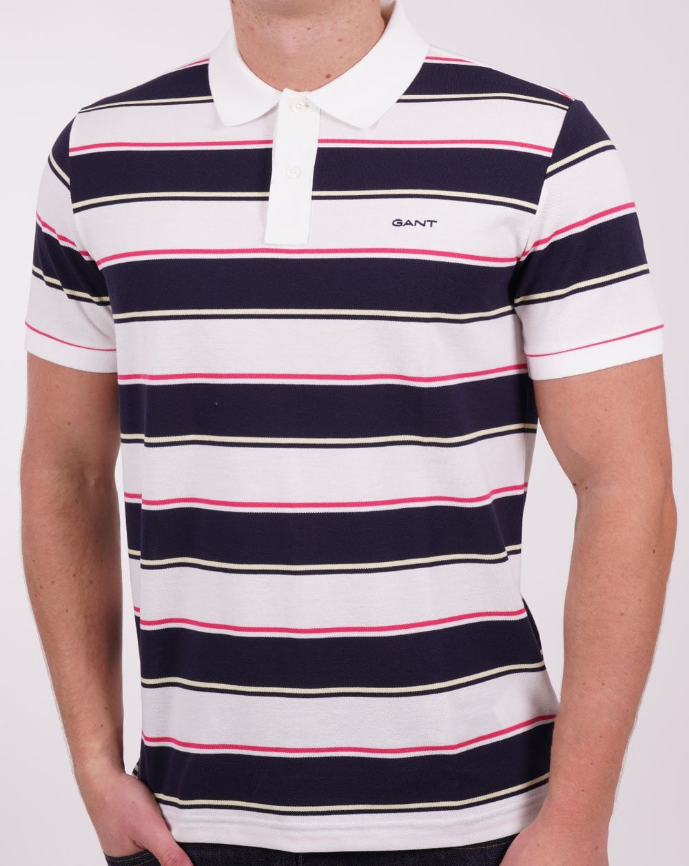 Gant Multi Stripe Pique Polo Shirt White