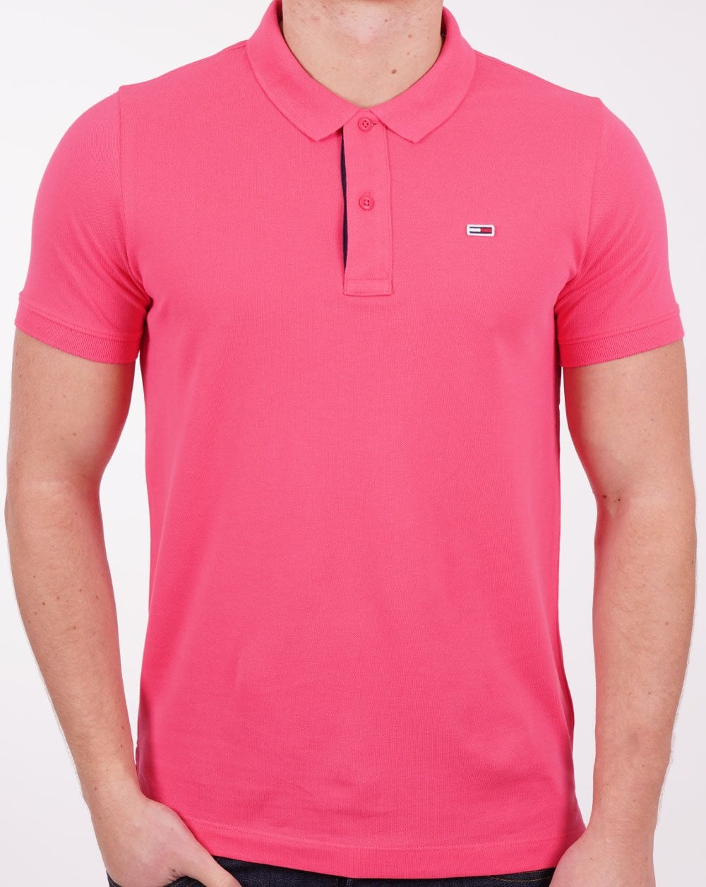 Tommy Jeans Signature Placket Polo Shirt Hot Pink