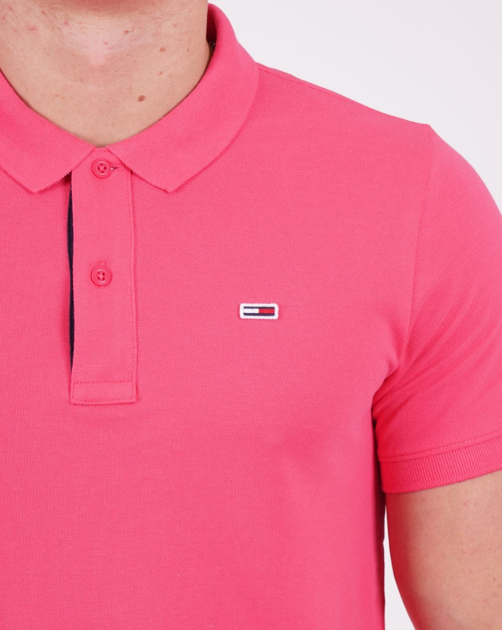 Tommy Jeans Signature Placket Polo Shirt Hot Pink