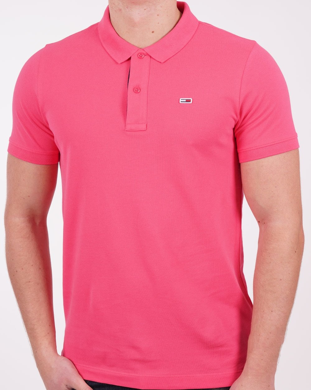 Tommy Jeans Signature Placket Polo Shirt Hot Pink