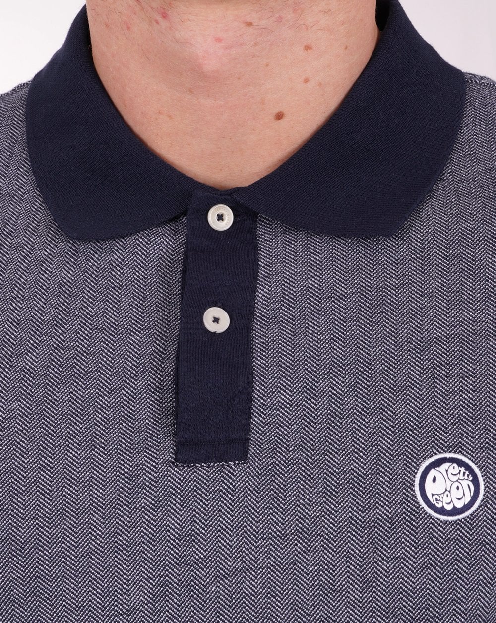 Pretty Green Herringbone Polo Navy