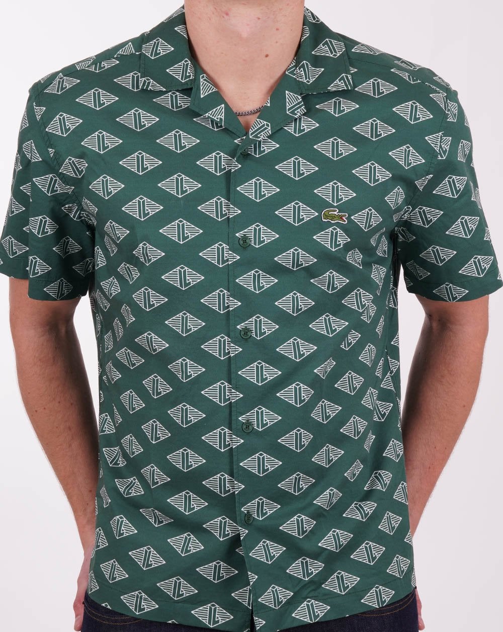 Lacoste Monogram Cuban SS Shirt Green/White
