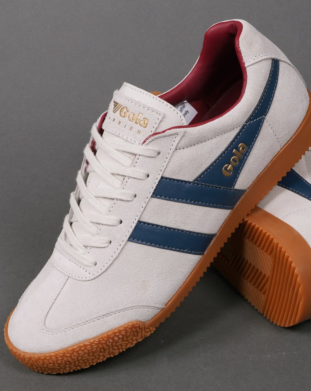 Gola Harrier Suede Trainer Off White /Blue / Burgundy