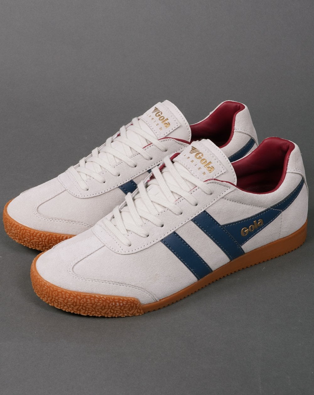 Gola Harrier Suede Trainer Off White /Blue / Burgundy