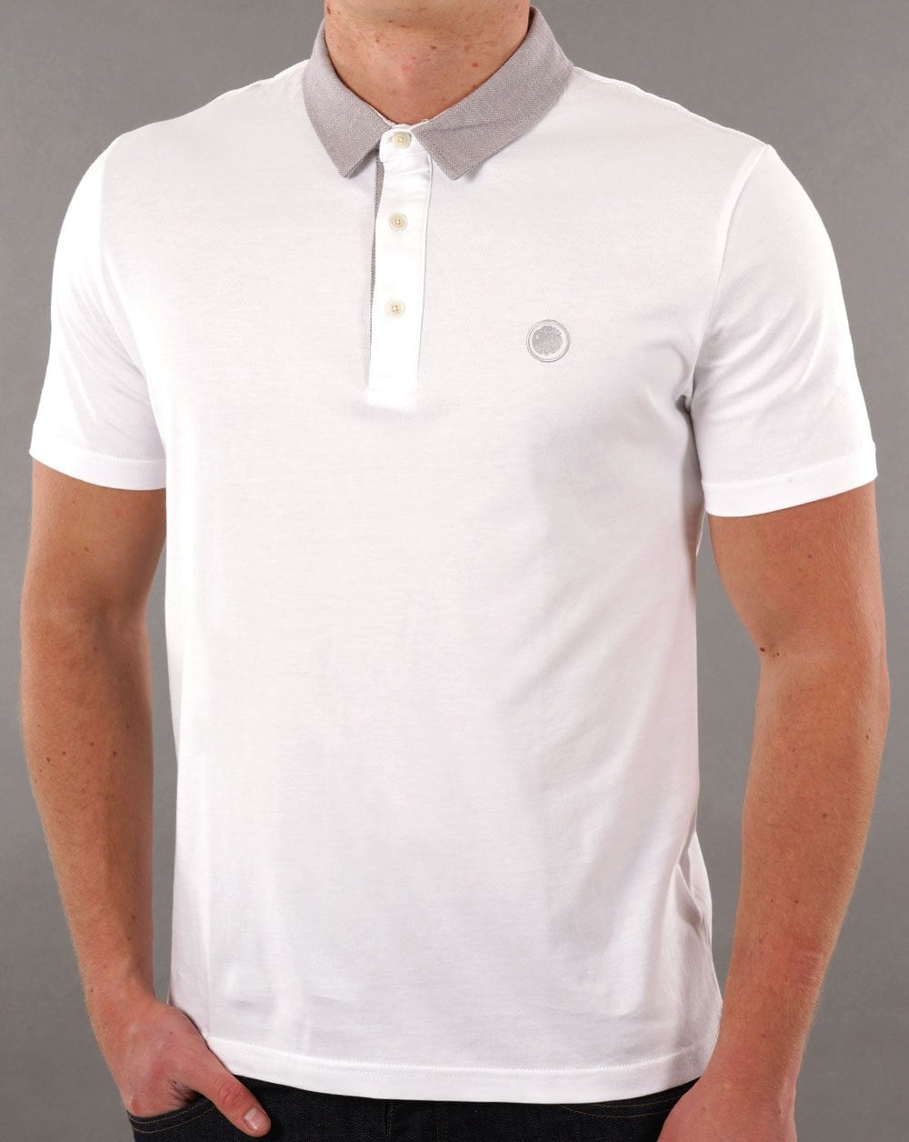 Pretty Green Herringbone Collar Polo White