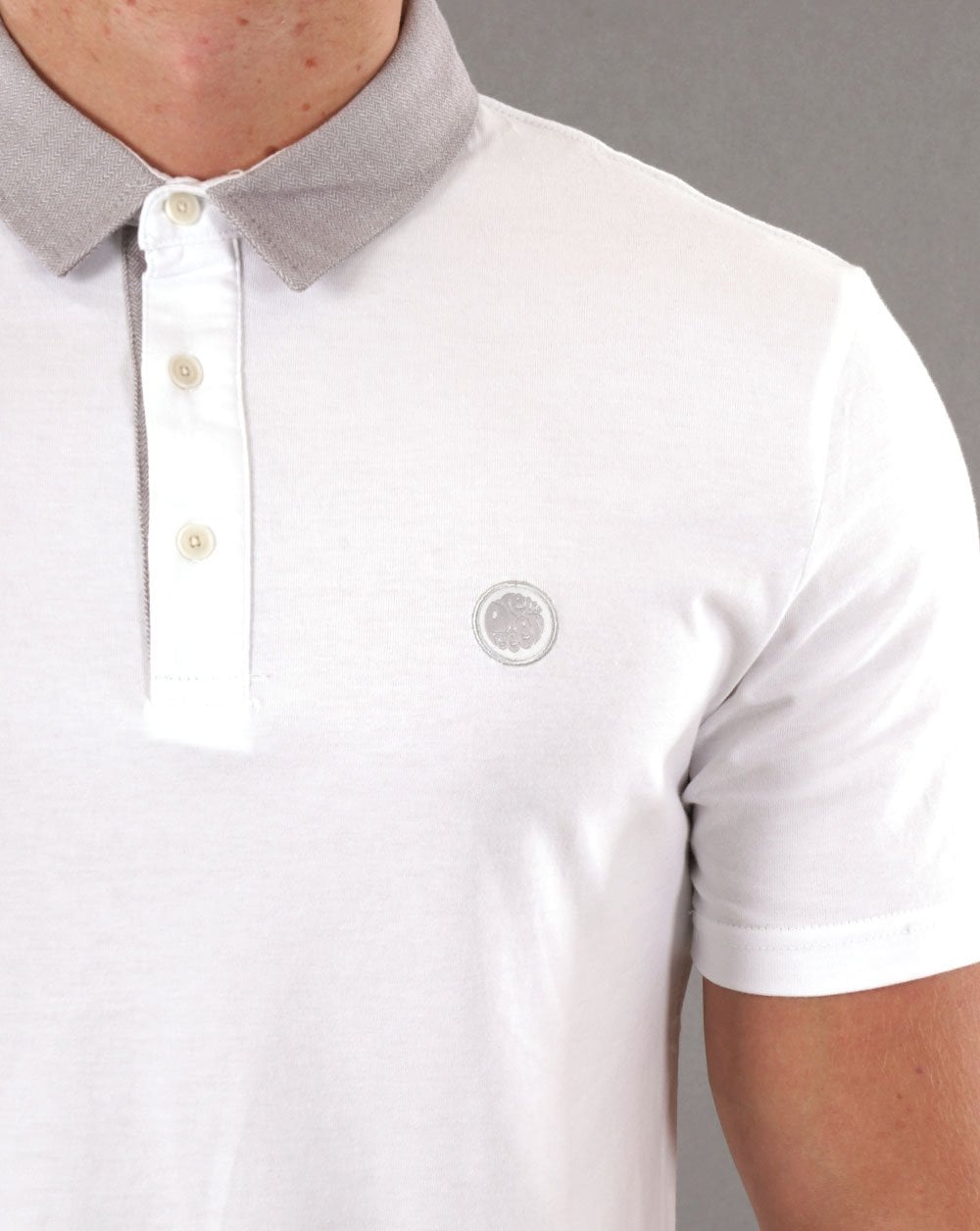 Pretty Green Herringbone Collar Polo White