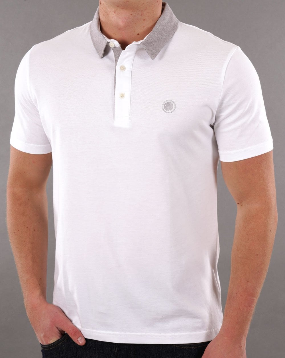 Pretty Green Herringbone Collar Polo White