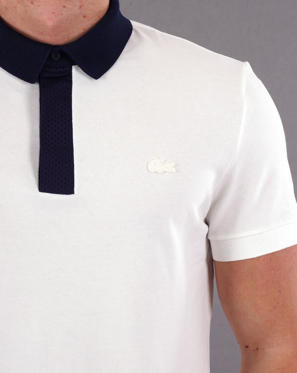 Lacoste Contrast Collar Polo Shirt White/Navy