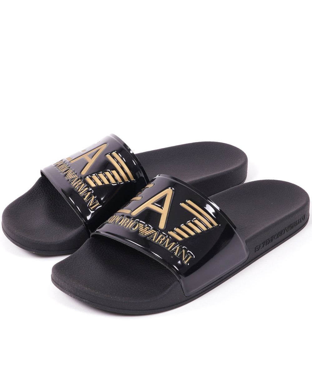 Emporio Armani EA7 Logo Sliders Black/Gold