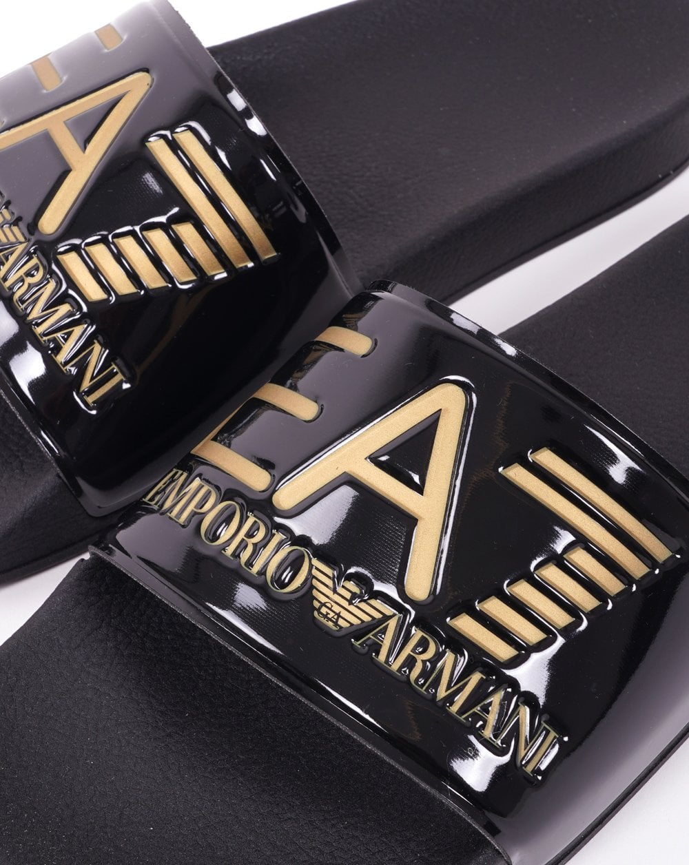 Emporio Armani EA7 Logo Sliders Black/Gold