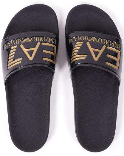 Emporio Armani EA7 Logo Sliders Black/Gold