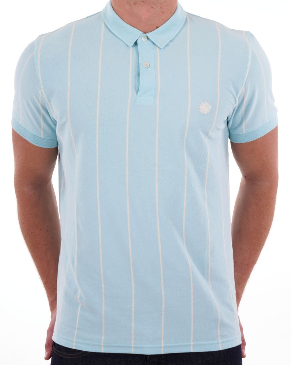 Pretty Green Vega Pinstripe Polo Light Blue
