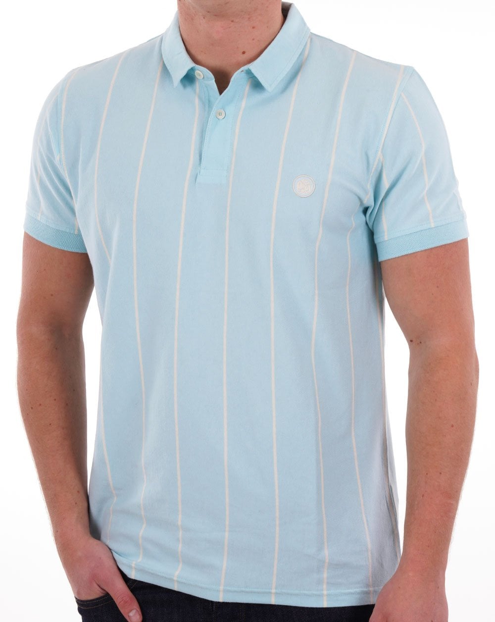 Pretty Green Vega Pinstripe Polo Light Blue