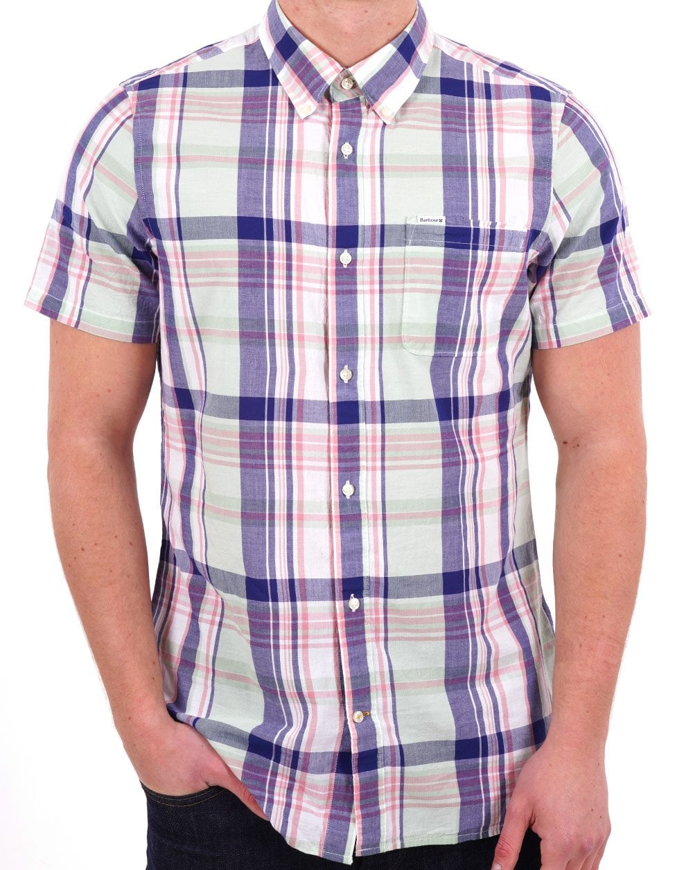 Barbour Nickwell Madras Check SS Shirt Sky
