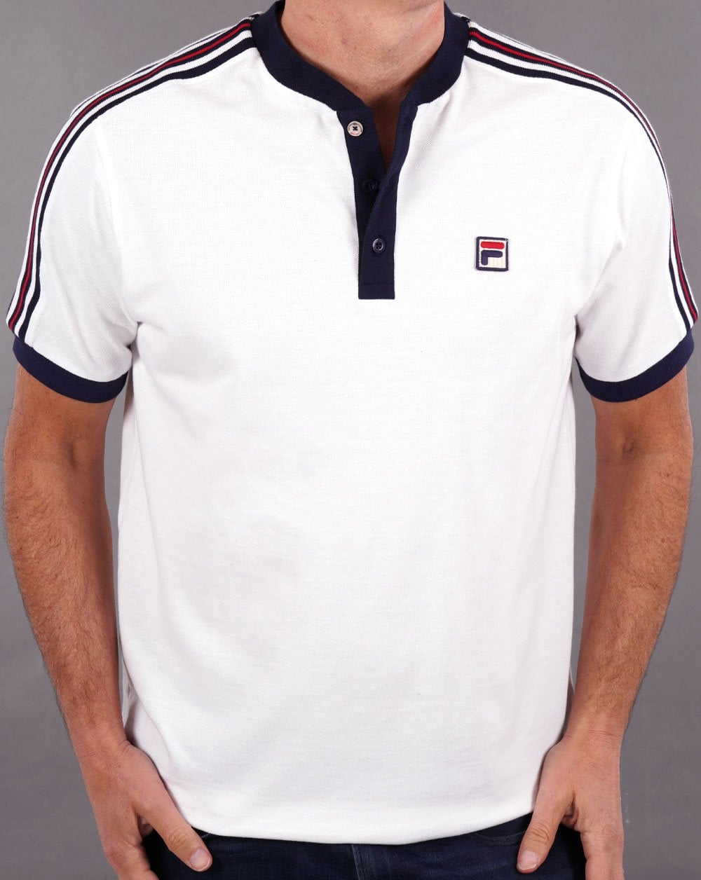 Fila Vintage Collarless Polo Shirt White