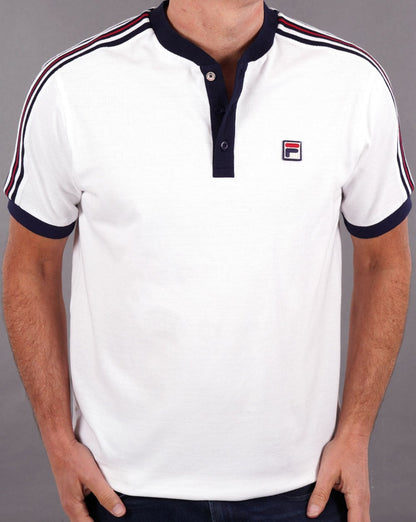 Fila Vintage Collarless Polo Shirt White