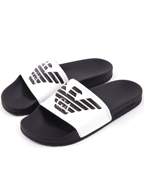 Emporio Armani Eagle Logo Sliders White/Black