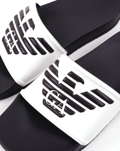Emporio Armani Eagle Logo Sliders White/Black