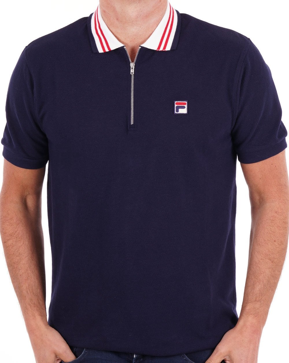 Fila Vintage Zip Polo Shirt Navy