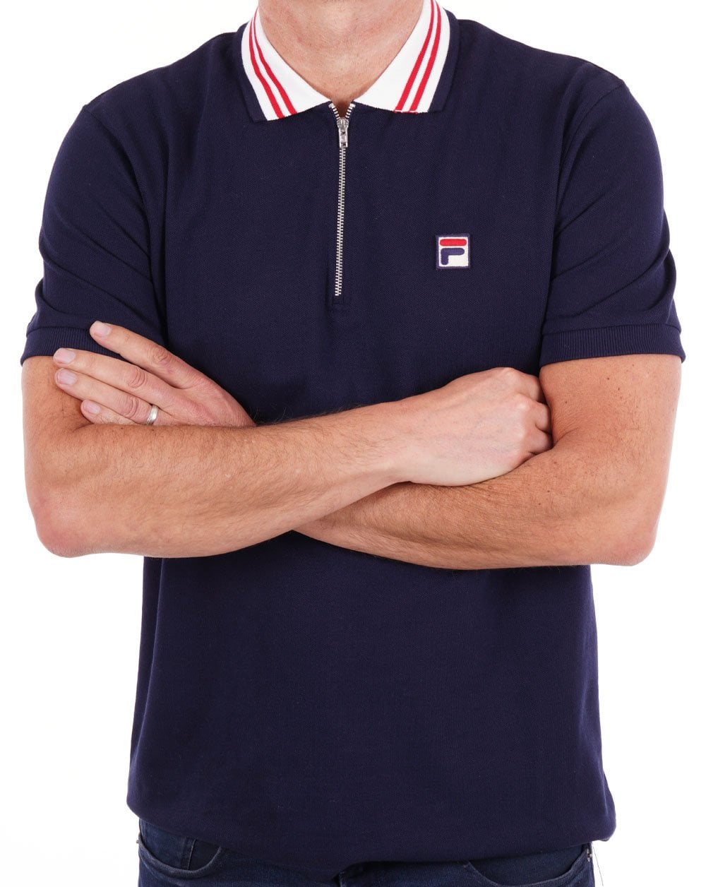 Fila Vintage Zip Polo Shirt Navy