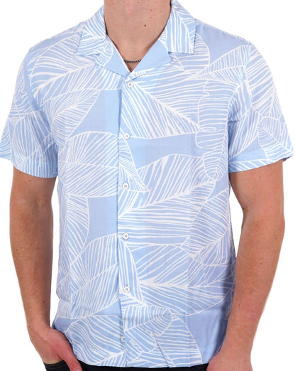 Benetton Leaf Print SS Shirt Sky/White