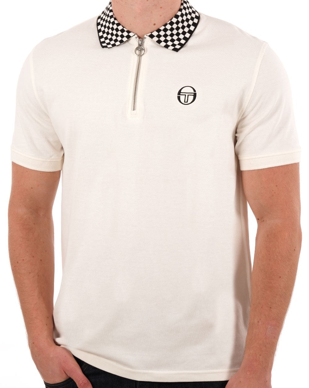 Sergio Tacchini Check Zip Polo Shirt Gardenia