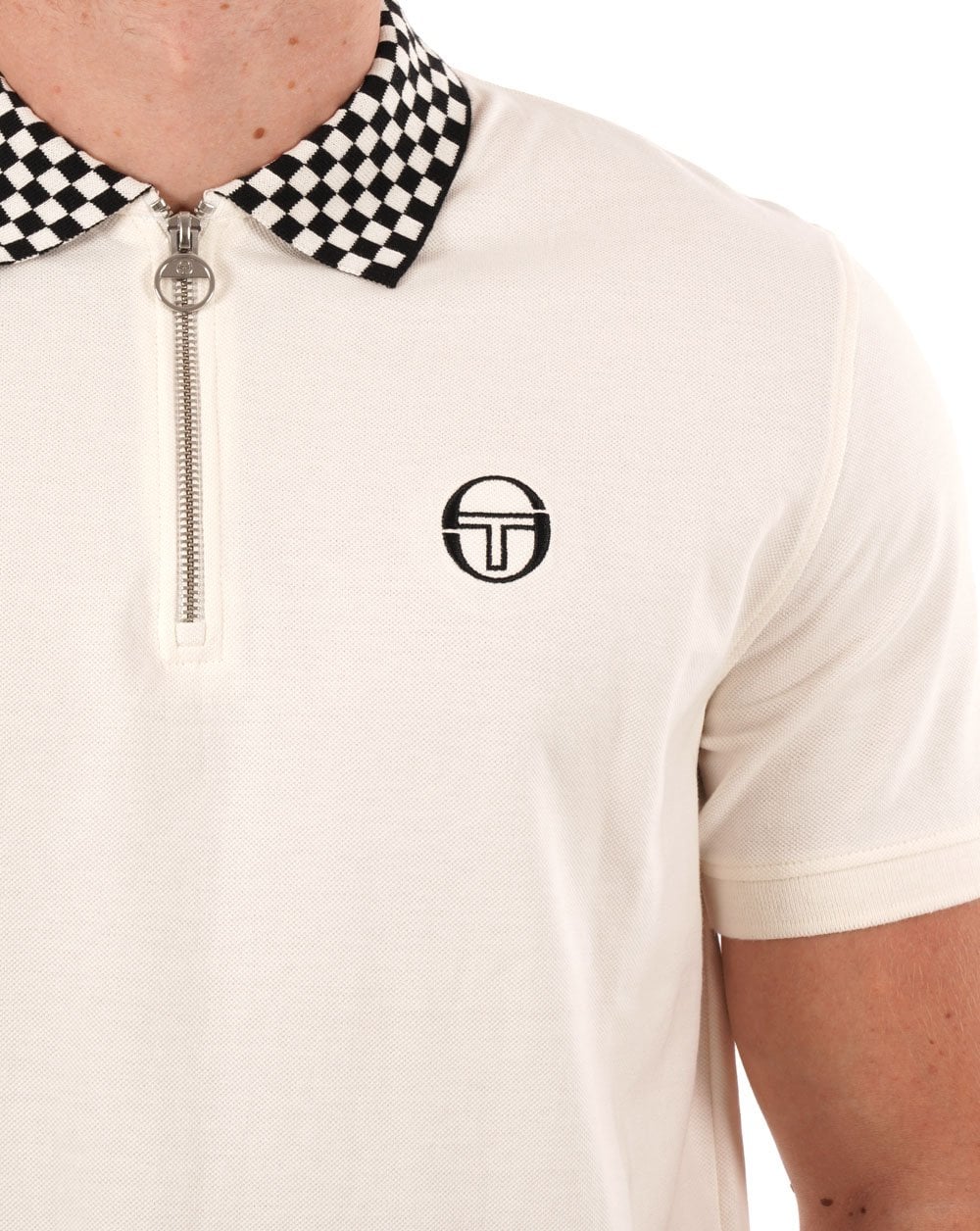 Sergio Tacchini Check Zip Polo Shirt Gardenia