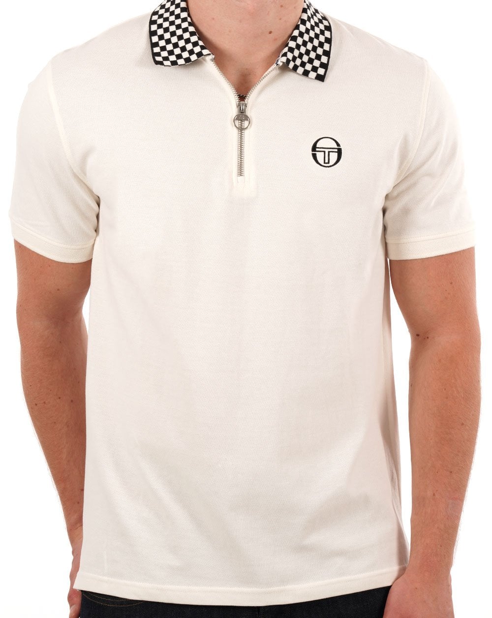 Sergio Tacchini Check Zip Polo Shirt Gardenia