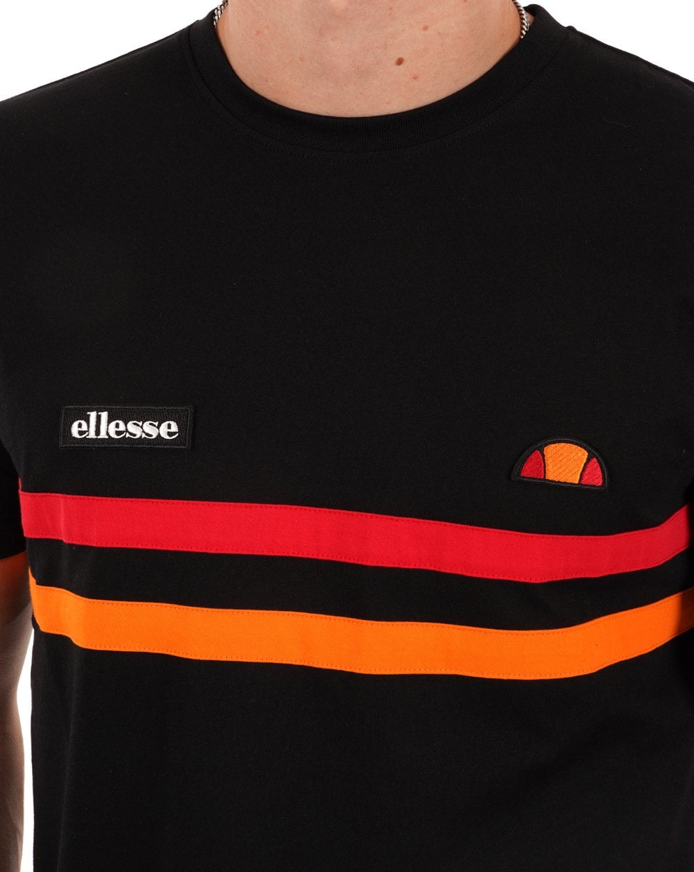 Ellesse Two Stripe T Shirt Black/Red/Orange