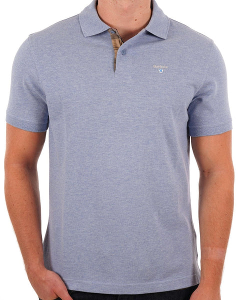 Barbour Tartan Pique Polo Shirt Sky Blue