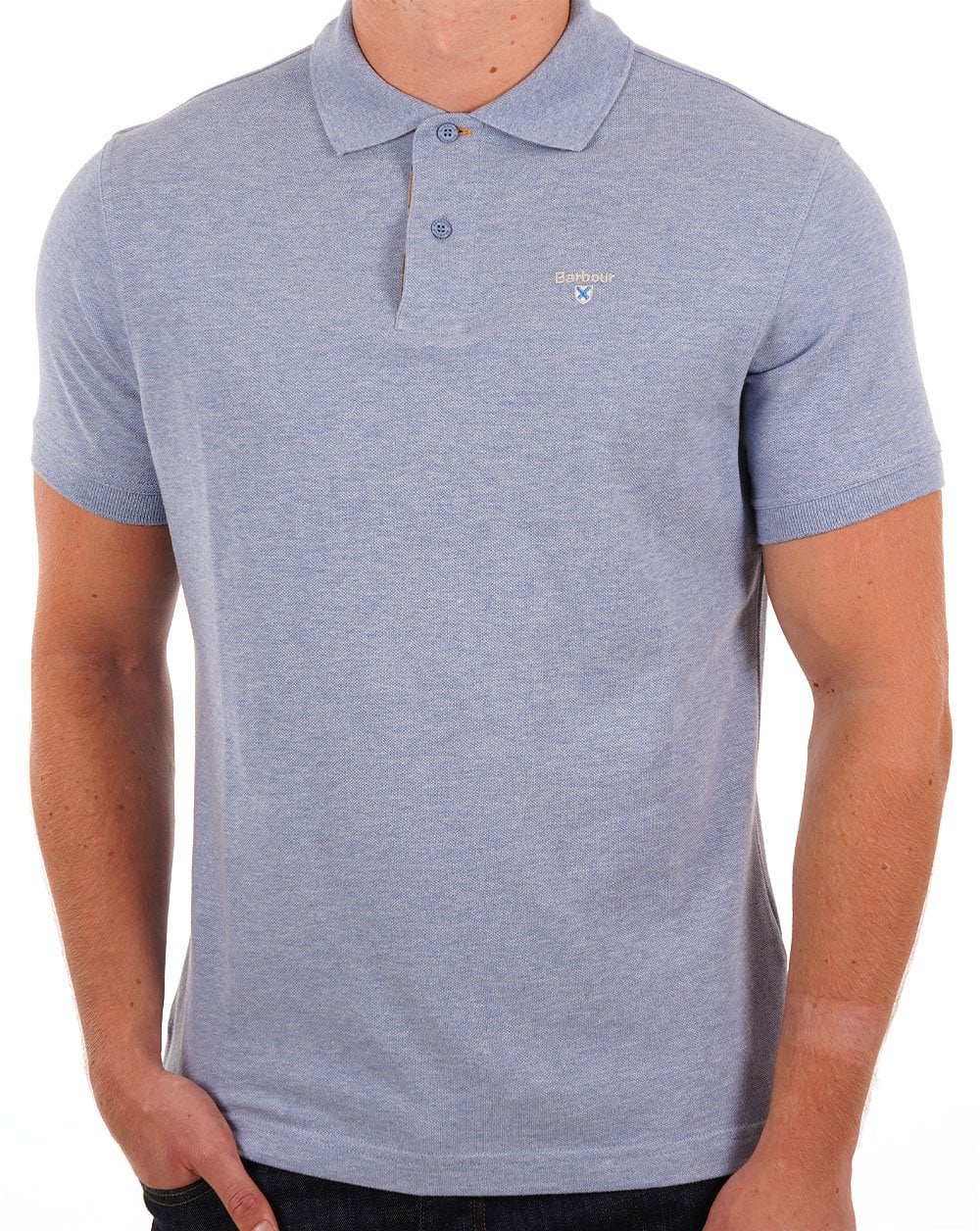 Barbour Tartan Pique Polo Shirt Sky Blue