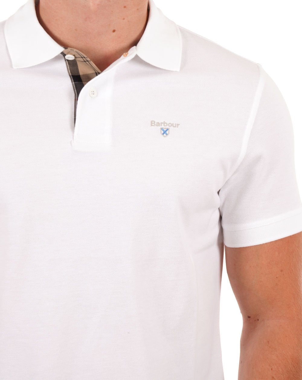 Barbour Tartan Pique Polo Shirt White