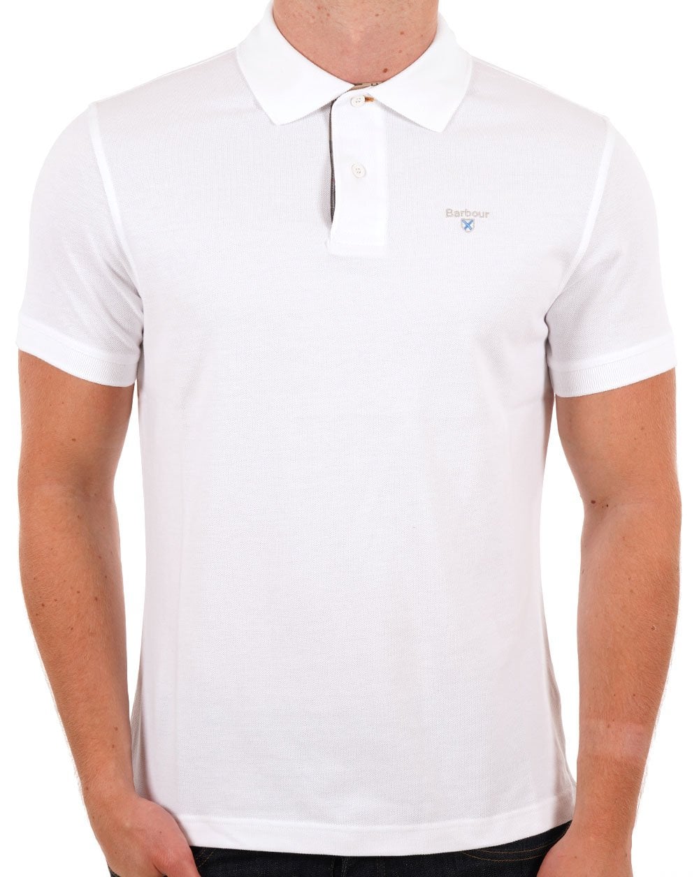 Barbour Tartan Pique Polo Shirt White