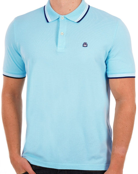 Benetton Tipped Polo Shirt Light Blue