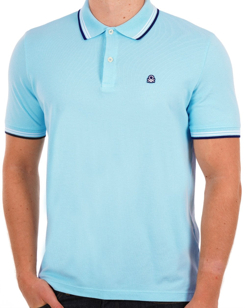 Benetton Tipped Polo Shirt Light Blue