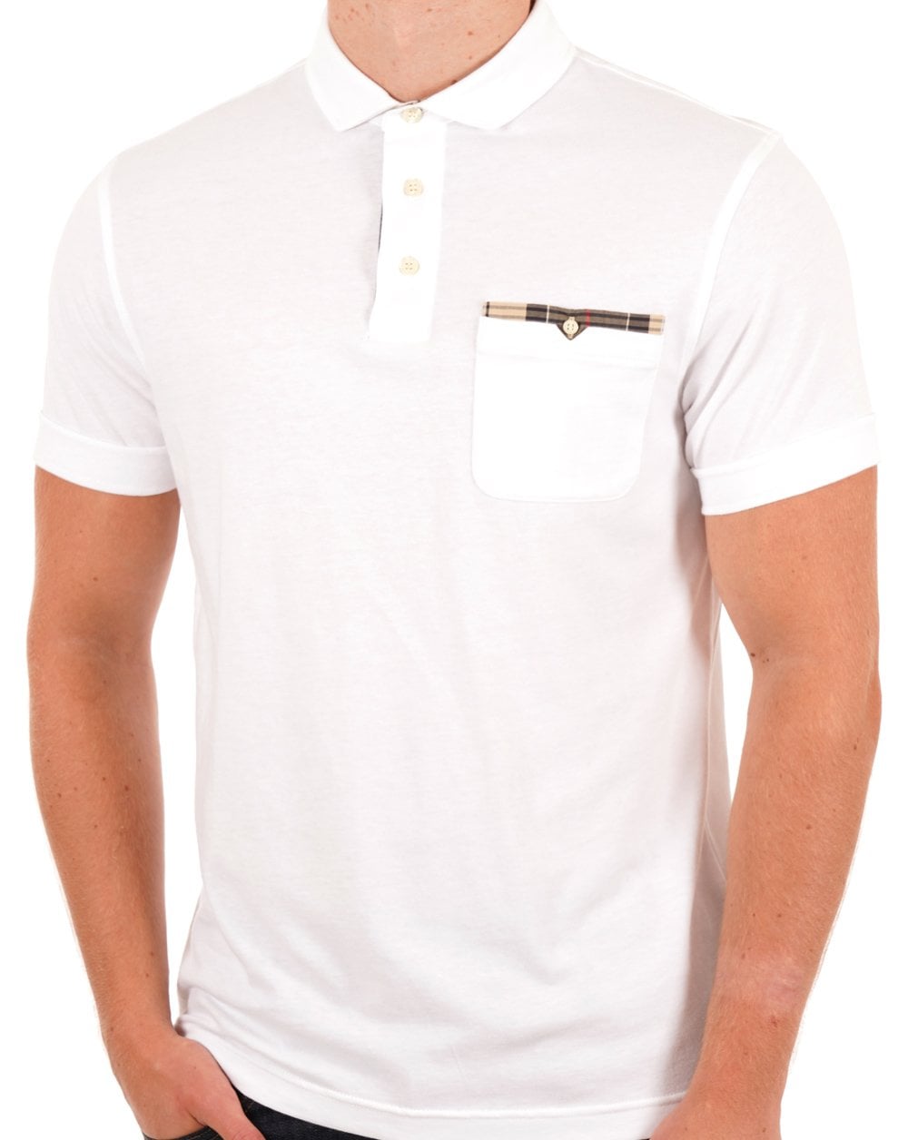 Barbour Tartan Pocket Polo White