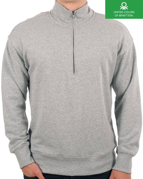 Benetton Quarter Zip Sweat Top Grey Marl