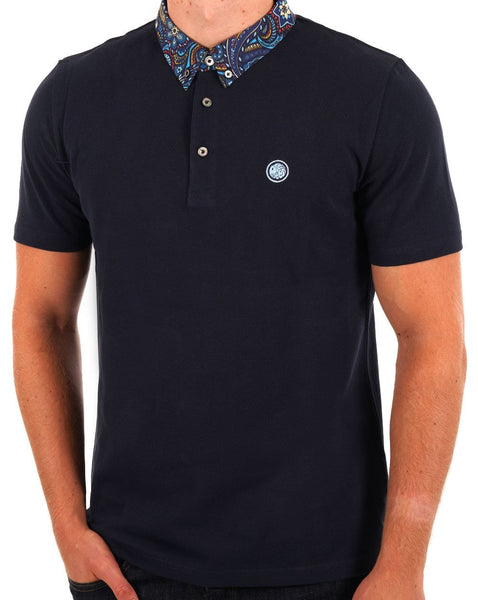 Pretty Green Marriot Paisley Collar Polo Navy