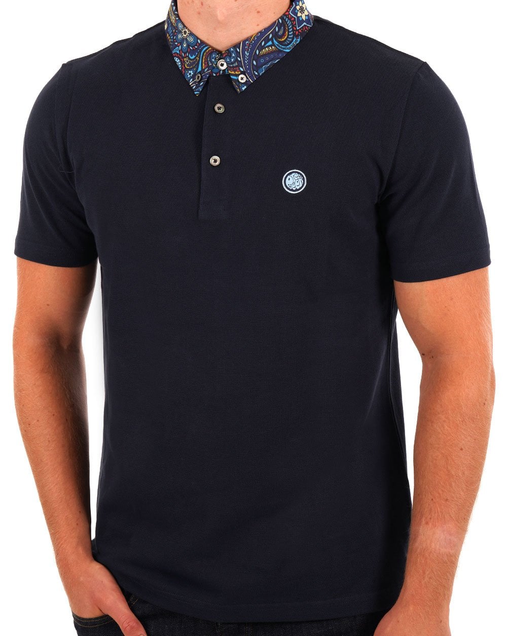Pretty Green Marriot Paisley Collar Polo Navy
